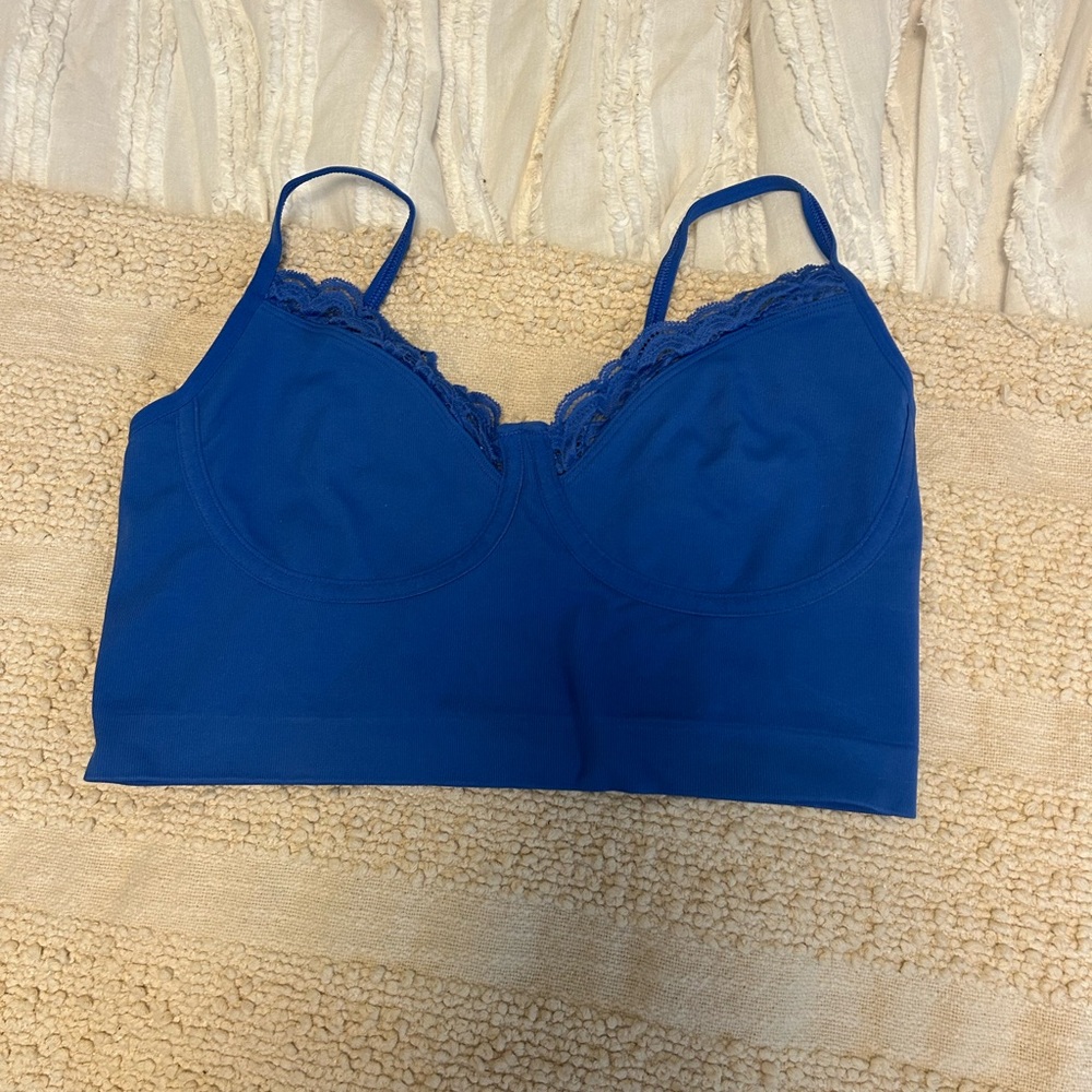 aerie Royal Blue Lace-Trim Wireless Bralette